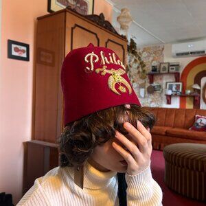 1950s handmade Shriners Philae Halifax genuine leather felted tassel fez!